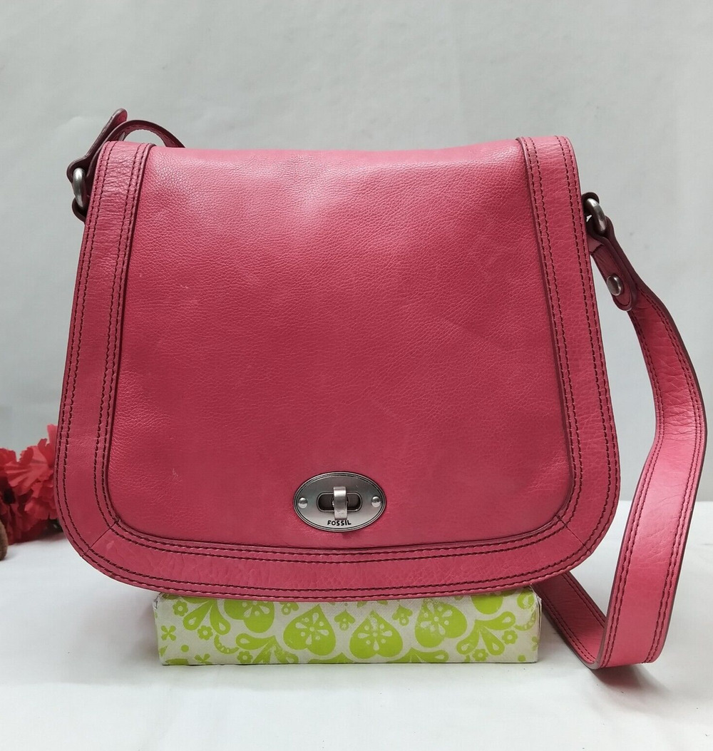 Fossil Red Leather Turnlock Flap Closure Crossbody Bag
